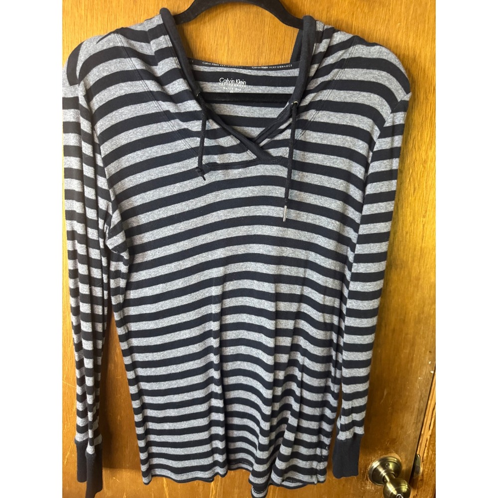 Calvin Klein Performance Womens XL Black Grey Striped Quick Dry Hoodie Top